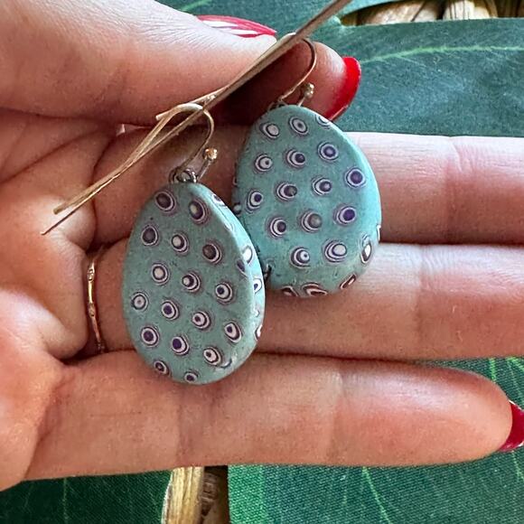 BOGO FREE RESIN BLUE EGG SHAPE DOT EARRINGS - Picture 7 of 8